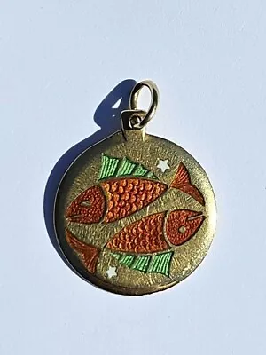 18k Vintage Enamel Pisces Charm Pendant Zodiac Fish • $550