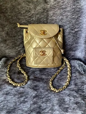 Authentic Vintage CHANEL Mini Duma Gold Backpack • $11900