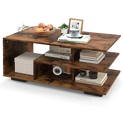 Versatile 3-Tier L-shaped Coffee Table Wooden Center Table With Open Storage • £49.95