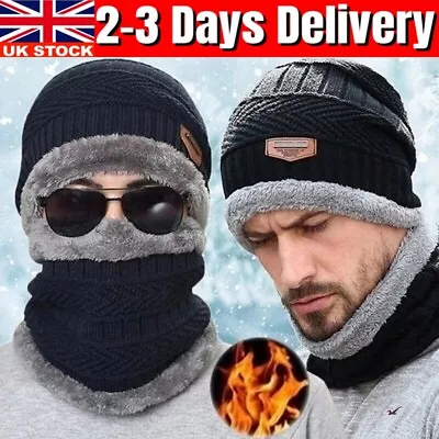 2pcs/set Mens Women Beanie Hat And Neck Scarf Knitted Gloves Set Winter Warmer • £6.89