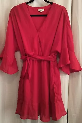 Andree By Unit Women's L Red Ruffle Tiered Wrap Dress Flared Sleeves Retro Feel • $9.99