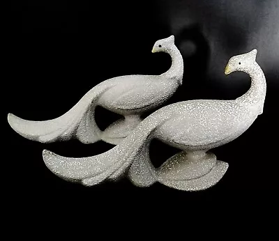 $31 • Buy Vintage Ceramic White Splatter Peacock Bird Figurines Set Of 2 MCM
