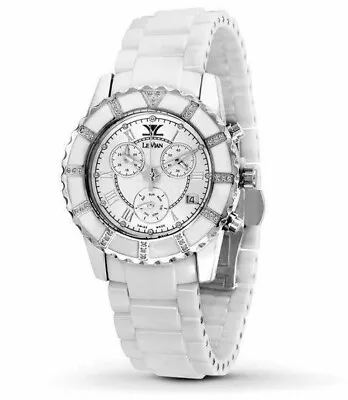 Le Vian $1780 - 48 Dazzling Diamonds White Ceramic Swiss Chrono Watch Zag 258 • $549.99