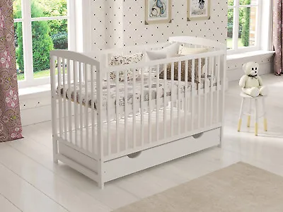 £159.99 • Buy Baby Cot Bed 120x60cm With Drawer & Mattress & Waterproof Fitted Terry Cot Sheet