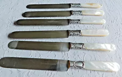 Vintage Mother Of Pearl & Sterling Silver 7 3/4  Knives - Shelton Cutlery Co • $59
