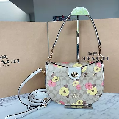 COACH Ella Hobo In Signature Canvas With Floral Cluster Print CH347 Gold/Light • $179