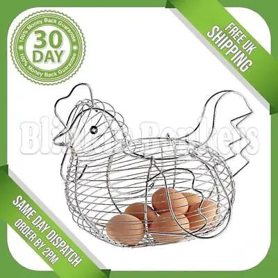 Egg Basket Big Storage Large Chrome Metal Wire Hen Chicken Shaped Holder Rack • £11.49