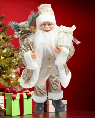 Father Christmas Santa Claus Free Standing Figure 60cm Statue Gold Decoration • £29.95