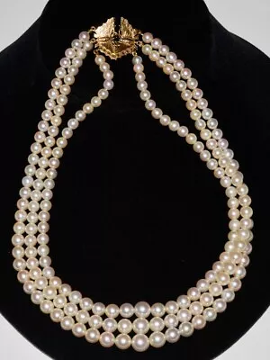 Vintage MING'S Of HONOLULU 14k YG Butterfly Clasp Graduated PEARL Necklace • $2100