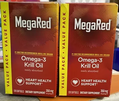 TWO 120ct Schiff MegaRed 350mg Omega-3 Krill Oil Softgels Exp 8/24 & 1/25 • $30