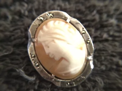 £4.20 • Buy Vintage 800 Silver Cameo Brooch/pendant With Marcasite Decoration