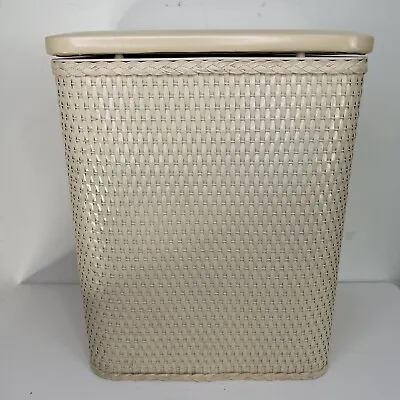 VTG Mid Century Redmon Woven Laundry Clothes Hamper Basket Padded Lid 18  Ivory • $59.95