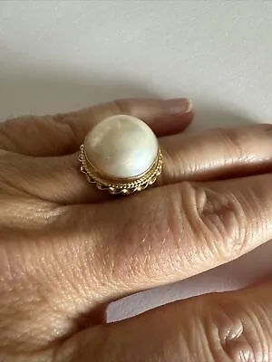 14k Yellow Gold Mabe Pearl Ring Size 7.5  5.2g • $399