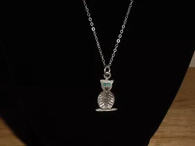 Native American Coin Silver Tribal Owl Pendant On 18  Silver Chain Link Necklace • £5.95