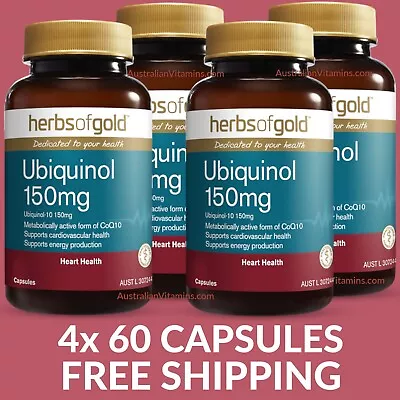 Herbs Of Gold Ubiquinol 150mg | 60 Capsules - 4 PACK - $44.20 Each • $176.80