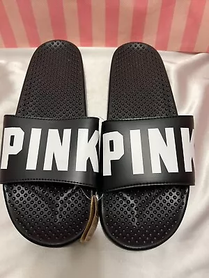 Victorias Secret PINK Slides Big Logo Large Black & White • $29.69