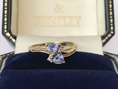 Tanzanite Diamond Ring Trillion Cut Tanzanite Ring 9ct Gold Ring - Size N 1/2 • £200