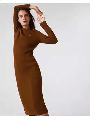 Lacoste Women's Long Ribbed Wool Blend Sweater Dress Size UK4 - RRP £220  • £99