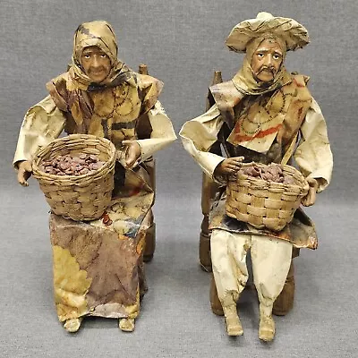 Vintage Mexican Folk Art Paper Mache Sculpture Old Man Woman Sitting Wood Chair • $38.21