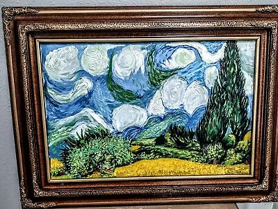 Van Gogh Original Painting 1889  Cypress And Wheat Field  • $12000