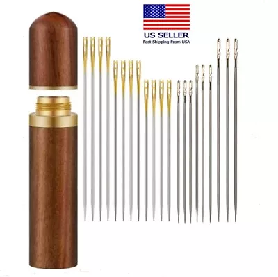 $7.40 • Buy 24Pcs Stainless Steel Self-threading Needle Opening Sewing Darning Needle W Case