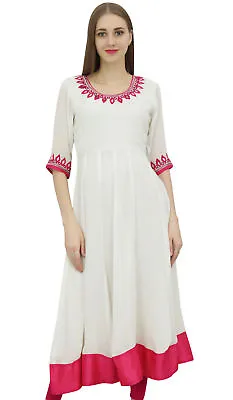 $39.59 • Buy Bimba Women's White Embroidered Anarkali Georgette Indian Ethnic Clothing