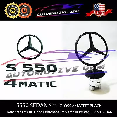 S550 4MATIC Rear Star Emblem Black Badge Logo Hood Ornament Mercedes W221 Sedan • $124.99