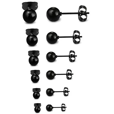 Stainless Steel Black Ball Stud Earrings Round Men Women 2PC • $6.49