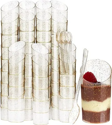 Sparkle & Bash 120 Pcs. Gold Glitter Mini (3oz) Dessert Cups With Spoons- NEW • $20.23