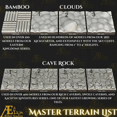 $14 • Buy Clouds, Cave Rock & Bamboo Tiles-Aether Studios-2x2-3D Printed Dragonlock