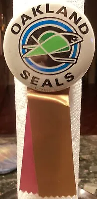 Vintage 1969 Oakland Seals NHL Hockey Services Pinback Button & Ribbons • $39.99