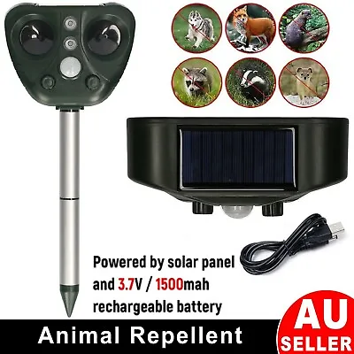Ultrasonic Solar Powered Animal Chaser Scarer Fox Cat Repellent Dog Garden Light • $42.99