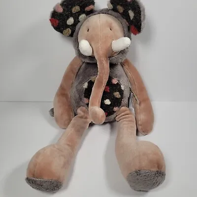 Elephant Plush Moulin Roty Doll Les Zazous Collection Gray Pink Textured Dots • $29.99