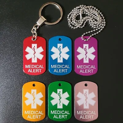 Personalised Medical Alert ID Tag ICE Necklace Keyring -6 COLOURS -FREE GIFT BAG • £5.79