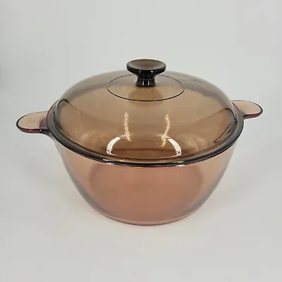 Vision Corning 4.5L Amber Glass Dutch Oven Stock Pot W/Lid Pyrex USA • $34.99