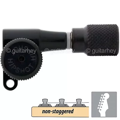 Hipshot 6-in-Line Schaller Mini M6 Style KNURLED Butttons Non-Staggered - BLACK • $109.95