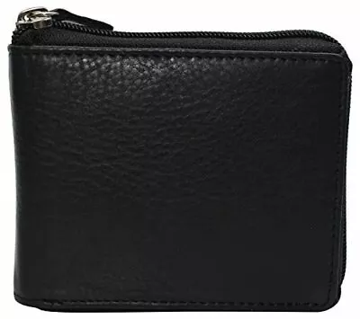 RFID Blocking Mens Zip Around Wallet Cowhide Leather Zipper Bifold • $16.99