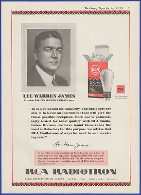 $14.95 • Buy Vintage 1929 RCA RADIOTRON UX-250 Vacuum Tube Radio Lee Warren James Print Ad