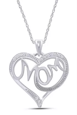 Natural Diamond Heart Mom Pendant Necklace Sterling Silver With 18  Rope Chain • $42.31