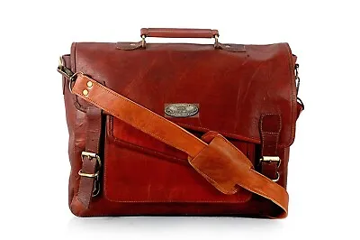 Men's Genuine Leather Vintage Laptop Push Lock Briefcase Bag Satchel Messenger • $63.24