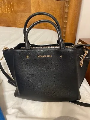 Michael Kors Selma Satchel 100% Saffiano Black Leather Large Crossbody Strap • $45