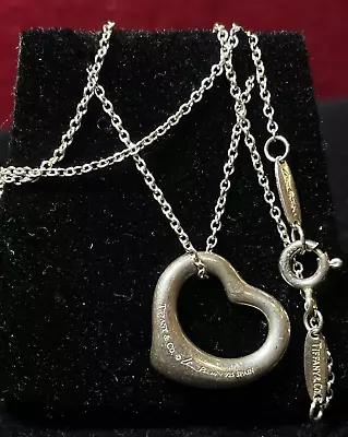 Estate Sterling Silver Tiffany & Co  Signed Elsa Peretti Open Heart Necklace • $89
