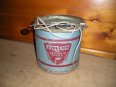 Vintage Falls City Minnow Bucket Metal Bait Pail • $35