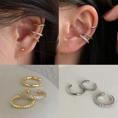 3pcs Ear Cuff Earrings Crystal Non-Piercing Clip On Helix Cartilage Fake Earring • £3.95