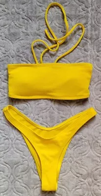 Bright Yellow Bikini Top And Bottom Swim Suit 2 Piece Set Small • $24.50