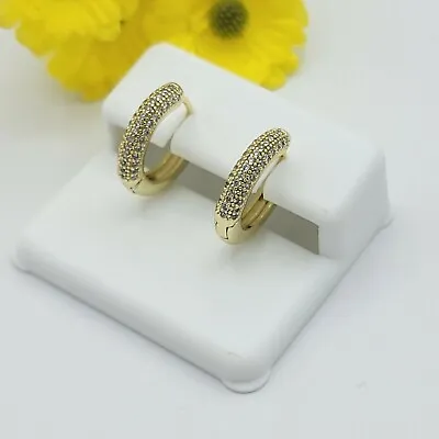 14K Gold Plated Micro Pave Iced Small CZ Hoops Earrings. Unisex. Oro Laminado  • $13