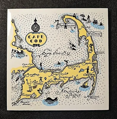 Vintage CAPE COD Massachusetts Map Ceramic Tile/Trivet 6 X6  • $12.99