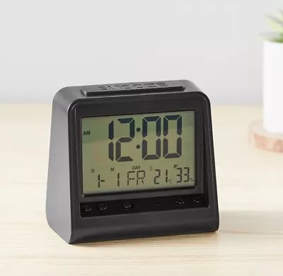 Amazon Basics Tabletop Digital Alarm Clock With Light Temp & Date Display Black • £7.95