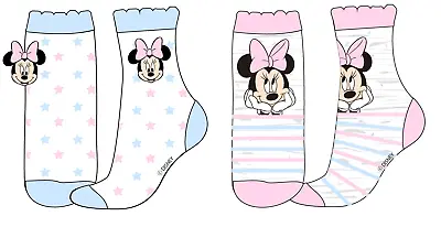 DISNEY Minnie Mouse 2 PACK SOCKS 3 SIZES 2 Pairs Girls NEW • £4.99