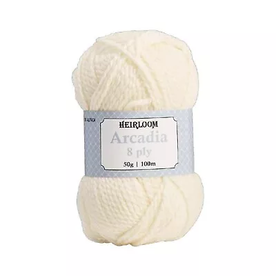 Heirloom Arcadia 8ply Cream #6300 60% Wool-Bamboo-Alpaca 50g 100m Balls $6.95 • $6.50